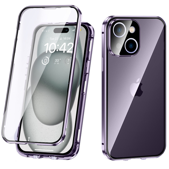 Pouzdro pro iPhone 15, Magnetic Dual Glass, fialové