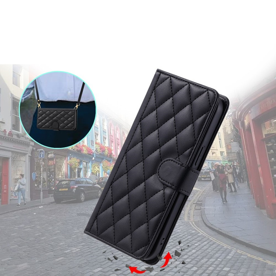 Pouzdro s klopou pro Samsung Galaxy S25, Rhombus Crossbody Leather, černé