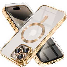 Pouzdro pro iPhone 15 Pro, Electro MagSafe, zlaté + sklo na displej