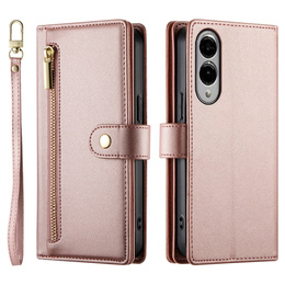 Klopové pouzdro pro Samsung Galaxy S25 Edge, Wallet Zipper Pocket, růžové