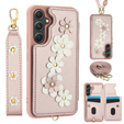 Pouzdro pro Samsung Galaxy A55 5G, Leather Flower Card Slot, růžové