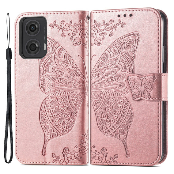 Klopové pouzdro pro Motorola Moto G24 / G24 Power / G04, Butterfly, růžové rose gold