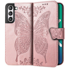 Klopové pouzdro pro Samsung Galaxy S21 FE, Butterfly, růžové rose gold