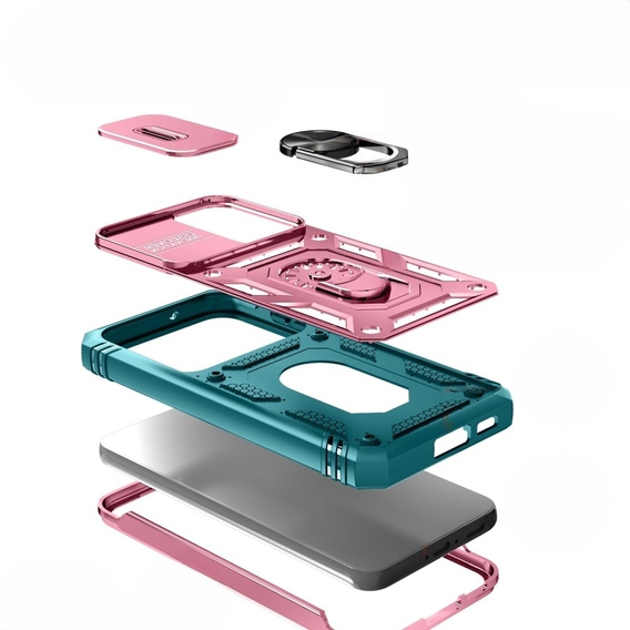 Pouzdro pro Samsung Galaxy S23 Plus, CamShield Slide, růžové/ zelený