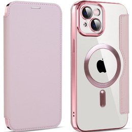 Klopové pouzdro pro iPhone 14 Plus, RFID Wallet MagSafe CamShield, růžové