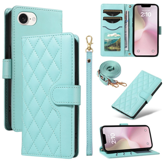 Pouzdro s klopou pro iPhone 16E, Rhombus Crossbody Leather, zelené