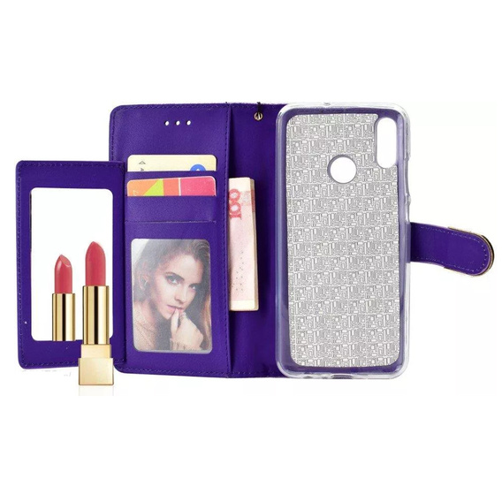 Klopové pouzdro pro Huawei P Smart 2019 / Honor 10 Lite, Glitter Mirror Wallet, fialové