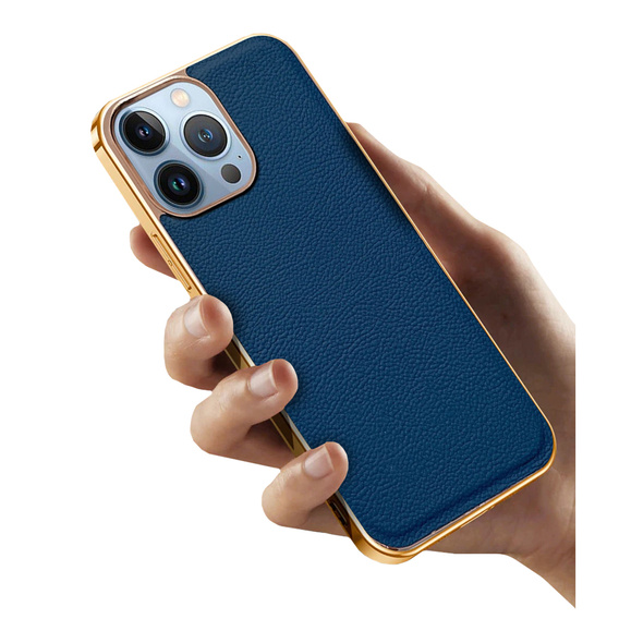 Pouzdro pro iPhone 14 Pro, Cowhide Leather, modré