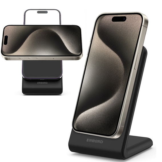 Bezdrátová indukční nabíječka ERBORD, 15 W, černá