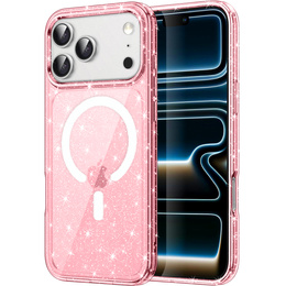 Pouzdro pro iPhone 17 Pro Max, pro MagSafe, třpytivé - průsvitné růžové