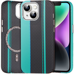 Pouzdro pro iPhone 14, Carbon Fiber MagSafe, černá / modrá