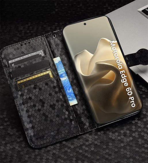 Flipové pouzdro pro Motorola Edge 60 Pro, Wallet Rhombus, černé