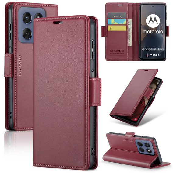 Pouzdro pro Motorola Edge 60 / 60 Fusion, ERBORD Glossy Litchi, flipová peněženka, červené