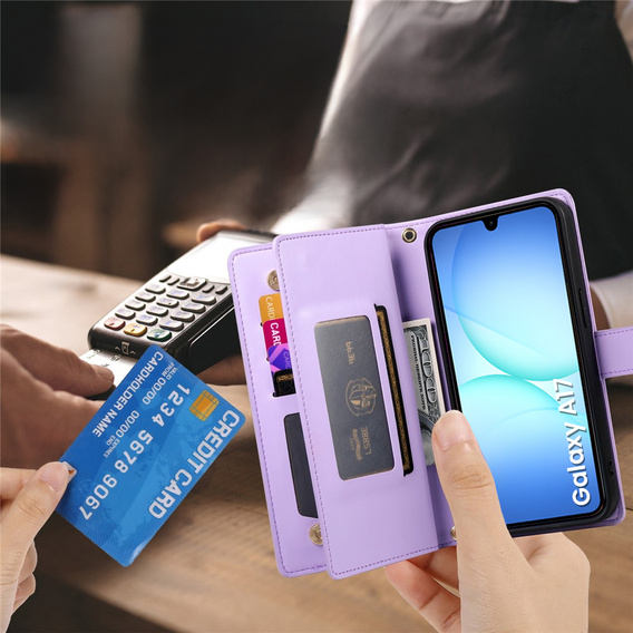 Flipové pouzdro Wallet Zipper Pocket pro Samsung Galaxy A17 5G, Wallet Zipper Pocket, fialové