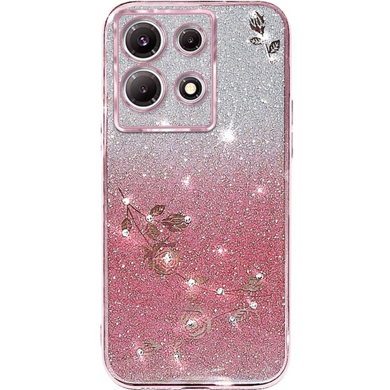 Pouzdro pro Infinix Note 30 5G, Glitter Flower, růžové rose gold