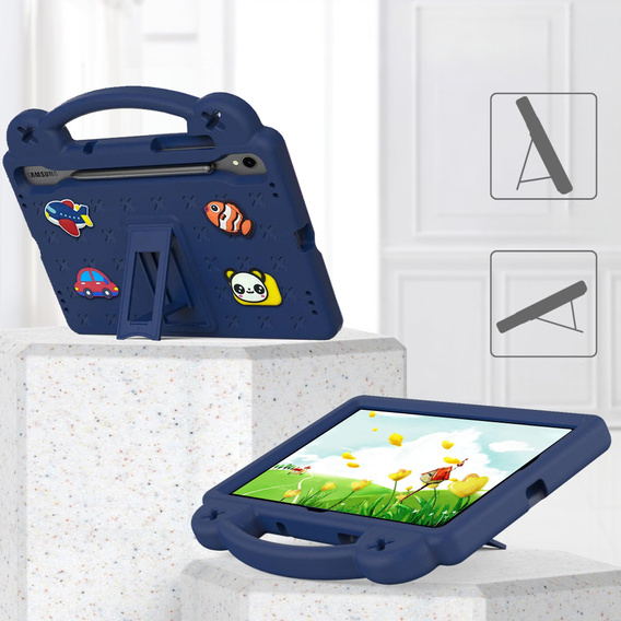 Dětské pouzdro pro Samsung Galaxy Tab S10 Lite / S10 FE / S9 FE, Cute Patterns, se stojánkem, tmavě modrá