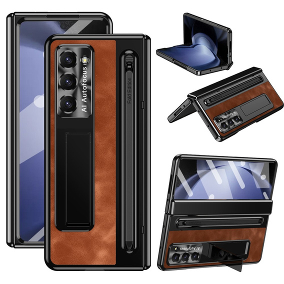 Pouzdro s podstavcem Leather+PC s průhledným okénkem a stylusem pro Samsung Galaxy Z Fold6 5G