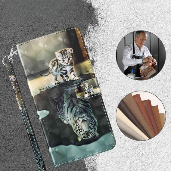 Klopové pouzdro pro Samsung Galaxy A14 4G/5G, Wallet, Cat & Tiger, šedé