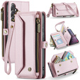 Pouzdro CASEME pro Samsung Galaxy S25 FE, RFID Leather Wallet, s popruhem přes rameno, růžové