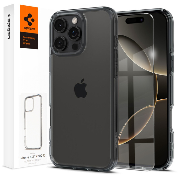 Pouzdro Spigen pro iPhone 16 Pro, Ultra Hybrid, šedé + 9H tvrzené sklo