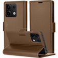 Pouzdro pro Xiaomi Redmi Note 13 5G, ERBORD Glossy Litchi, flipová peněženka, hnědé