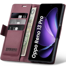 Pouzdro pro Oppo Reno 13 Pro, ERBORD Glossy Litchi, flipová peněženka, červené