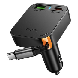Hoco automobilová nabíječka s trojitým výstupem a navíjecím kabelem USB-C 65 W