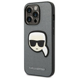 Pouzdro Karl Lagerfeld pro iPhone 14 Pro Max, Saffiano Karl's Head Patch, stříbrné