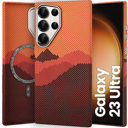 Pouzdro pro Samsung Galaxy S23 Ultra, Carbon Fiber MagSafe, oranžové