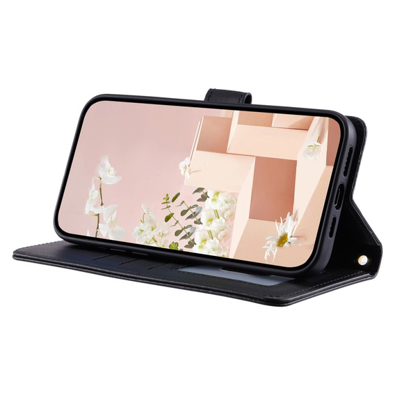 Pouzdro s klopou pro iPhone 16 Plus, Rhombus Crossbody Leather, černé