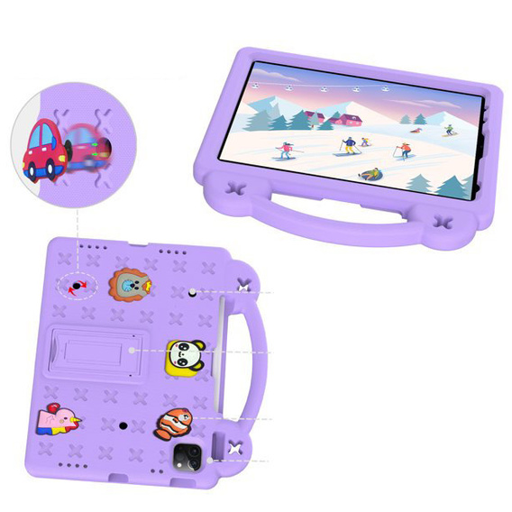Dětské pouzdro pro iPad Air 10.9" 2022/2020 (5/4 gen.) / Pro 11" 2022/2021/2020 (4/3/2 gen.), Cute Patterns, se stojánkem, fialové