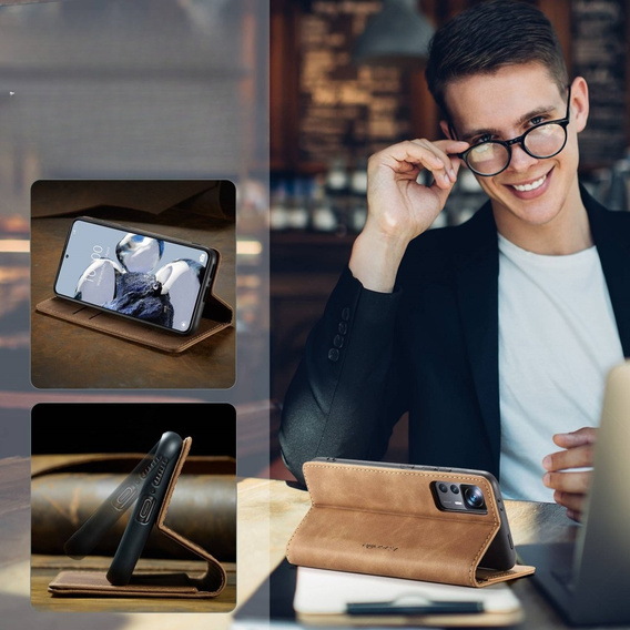Pouzdro CASEME pro Xiaomi 12T / 12T Pro, Leather Wallet Case, hnědé