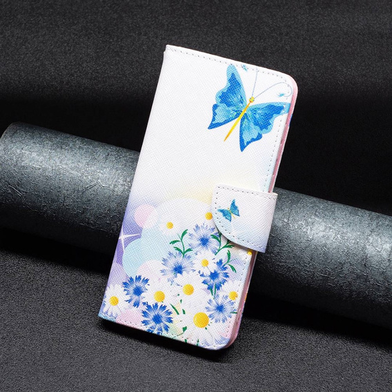 Klopové pouzdro pro OPPO A57 / A57s, Wallet, butterfly & flowers, bílé