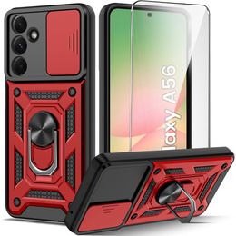 Pancéřové pouzdro pro Samsung Galaxy A56, CamShield Slide, červené + tvrzené sklo 9H