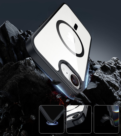 Magnetické pouzdro pro iPhone 16E, MagSafe, černé + tvrzené sklo 9H
