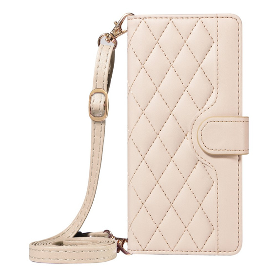 Pouzdro s klopou pro Motorola Edge 50 Neo / Motorola ThinkPhone 25, Rhombus Crossbody Leather, béžové