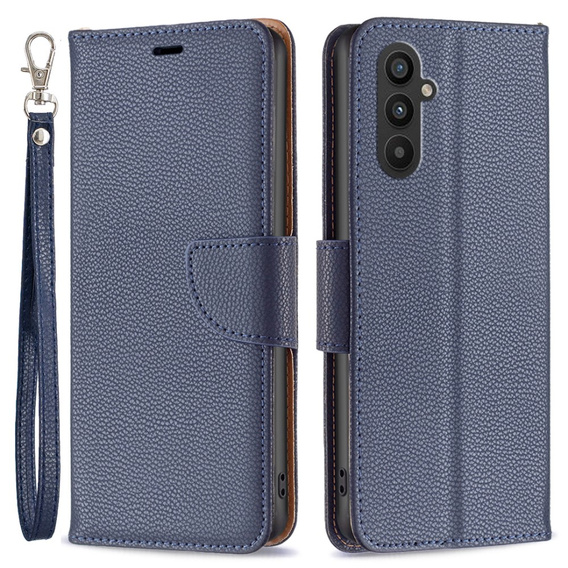 Klopové pouzdro pro Samsung Galaxy A25 5G, Wallet Litchi Leather, námořnicky modré + 9H sklo 