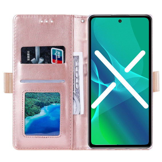 Flipové pouzdro pro Samsung Galaxy S22+ Plus 5G, Wallet Pocket Zipper Lace, růžové