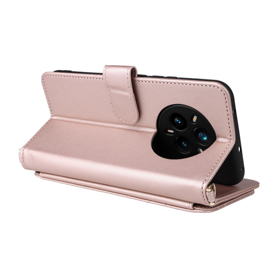 Flipové pouzdro pro Realme 14 Pro+ 5G, Crossbody Leather Wallet, růžové rose gold