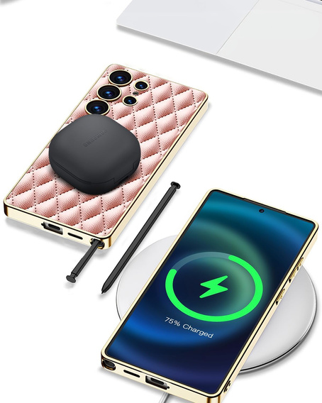 Pouzdro pro Samsung Galaxy S25 Ultra, Leather Rhombus, růžové