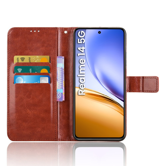 Klopové pouzdro pro Realme 14 5G / Realme 14T 5G, Crazy Horse Wallet, hnědé
