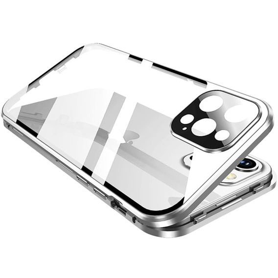 Pouzdro pro iPhone 16 Pro, Magnetic Dual Glass, stříbrné