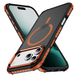 Matné pouzdro pro iPhone 17 Pro Max, pancéřované, pro MagSafe, kouřové s oranžovými boky