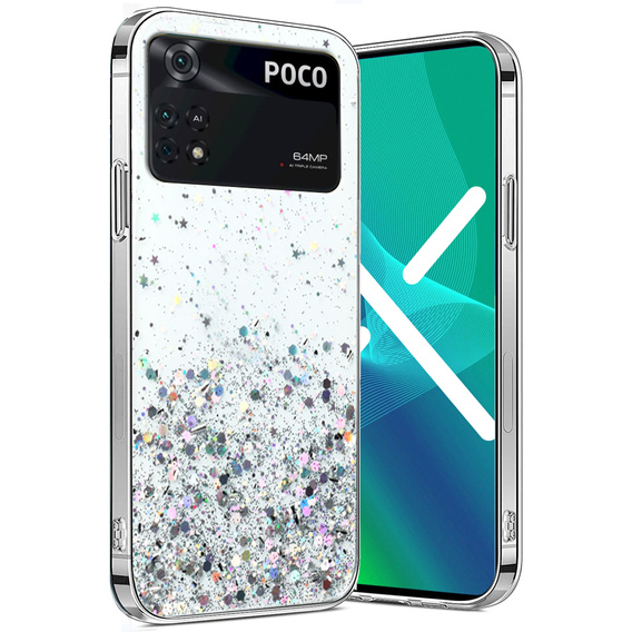 Pouzdro pro Xiaomi Poco M4 Pro 4G, Glittery, stříbrné