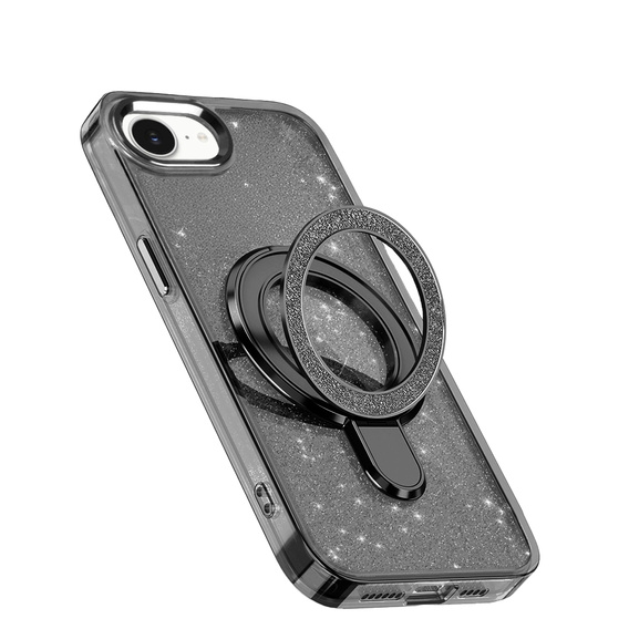 Pouzdro iPhone 16e, Glittery Magnetic Kickstand, černé