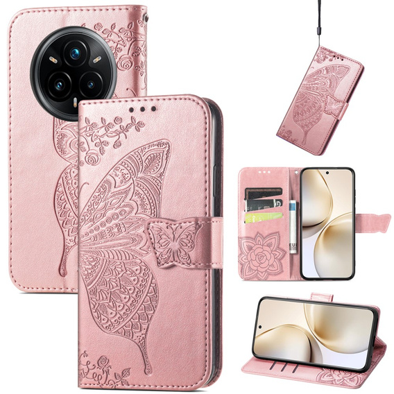 Klopové pouzdro pro Realme 14 Pro 5G, Butterfly, růžové rose gold
