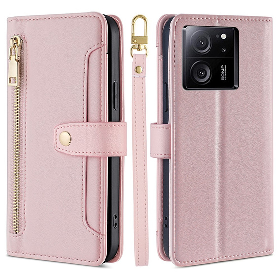 Klopové pouzdro pro Xiaomi 13T / 13T Pro / Redmi K60 Ultra Wallet Zipper Pocket, Wallet Zipper Pocket, růžové