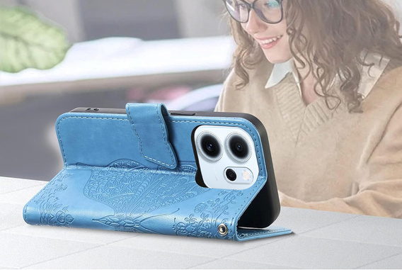 Klopové pouzdro pro Oppo Reno 14F, peněženka, Butterfly, modré