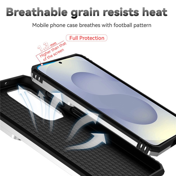 Pevné pouzdro s podstavcem a krytem objektivu pro Samsung Galaxy S26 Plus, stříbrné