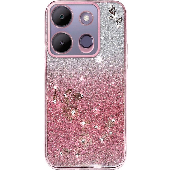 Pouzdro pro Infinix Smart 7 4G, Glitter Flower, růžové rose gold